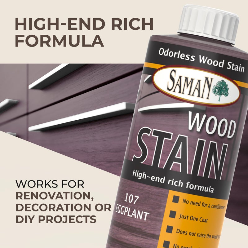 SamaN Interior Water Based Wood Stain - Natural Stain for Furniture, Moldings, Wood Paneling, Cabinets (Eggplant TEW-107-12, 12 oz) - Image 2